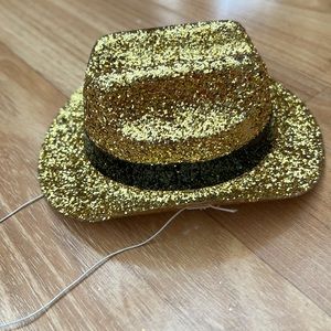 Mini Gold Glitter Cowboy Hats with elastic string total 6 hats for one price